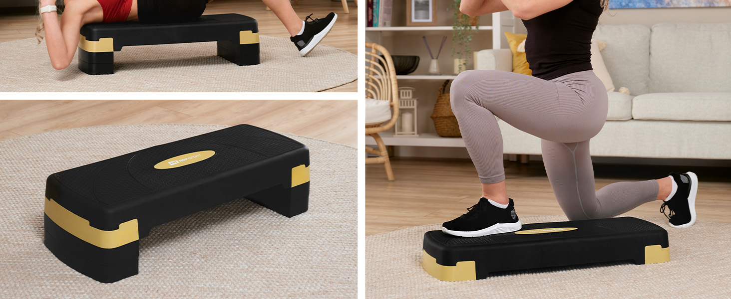 Hop-Sport Steppbrett HS-PP033AS: регульований степер для фітнесу з 3 сходами та антиковзким покриттям, витримує до 350 кг