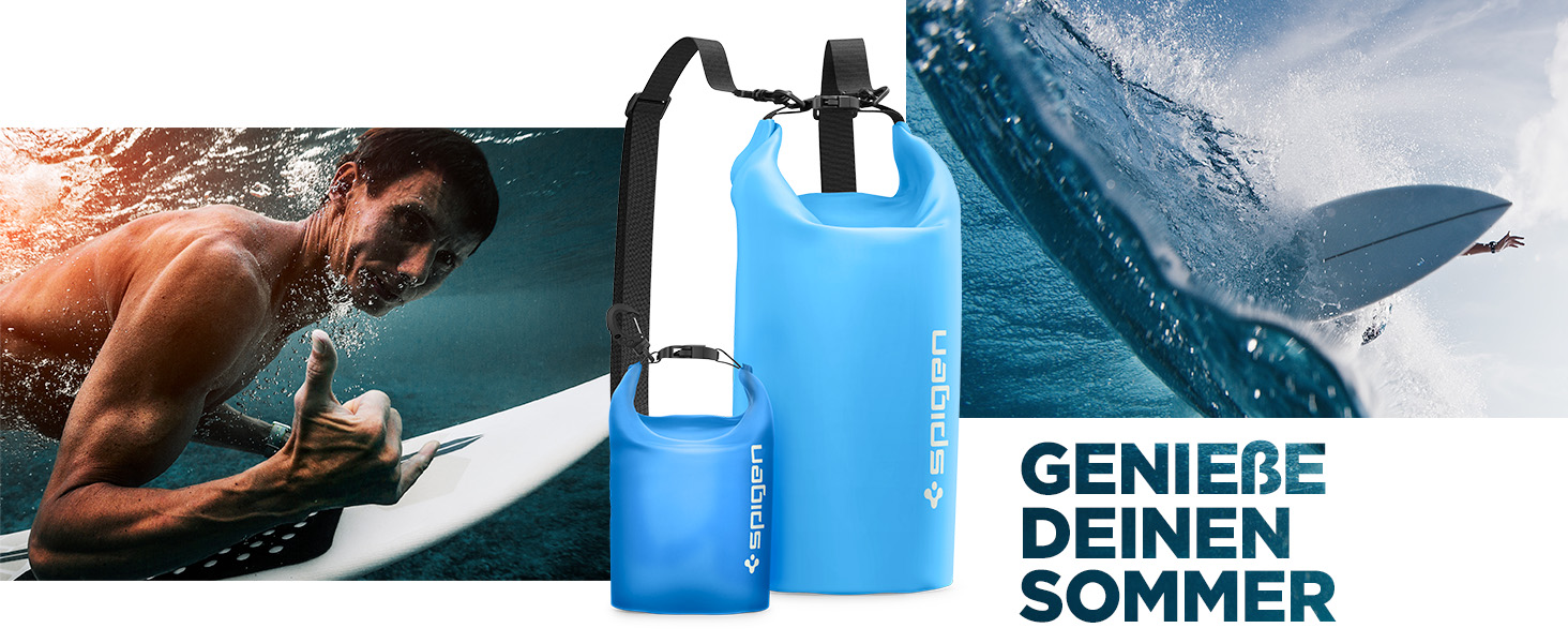 Набір водонепроникних сумок Spigen Dry Bag Set [Aqua Shield] 20L+21L для пляжу, плавання, кемпінгу, каякінгу та човнів (Морська блакить)