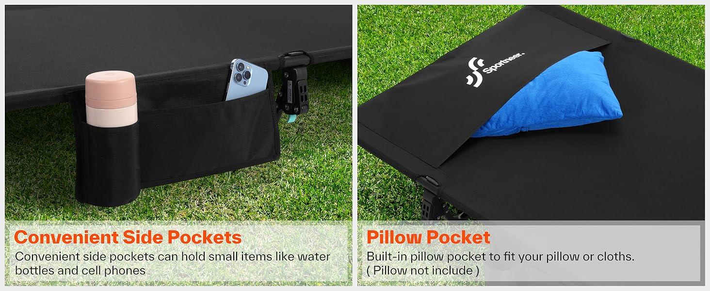 Розкладне ліжко Sportneer для кемпінгу та відпочинку на природі: легке, компактне, алюмінієве (190x70 см)