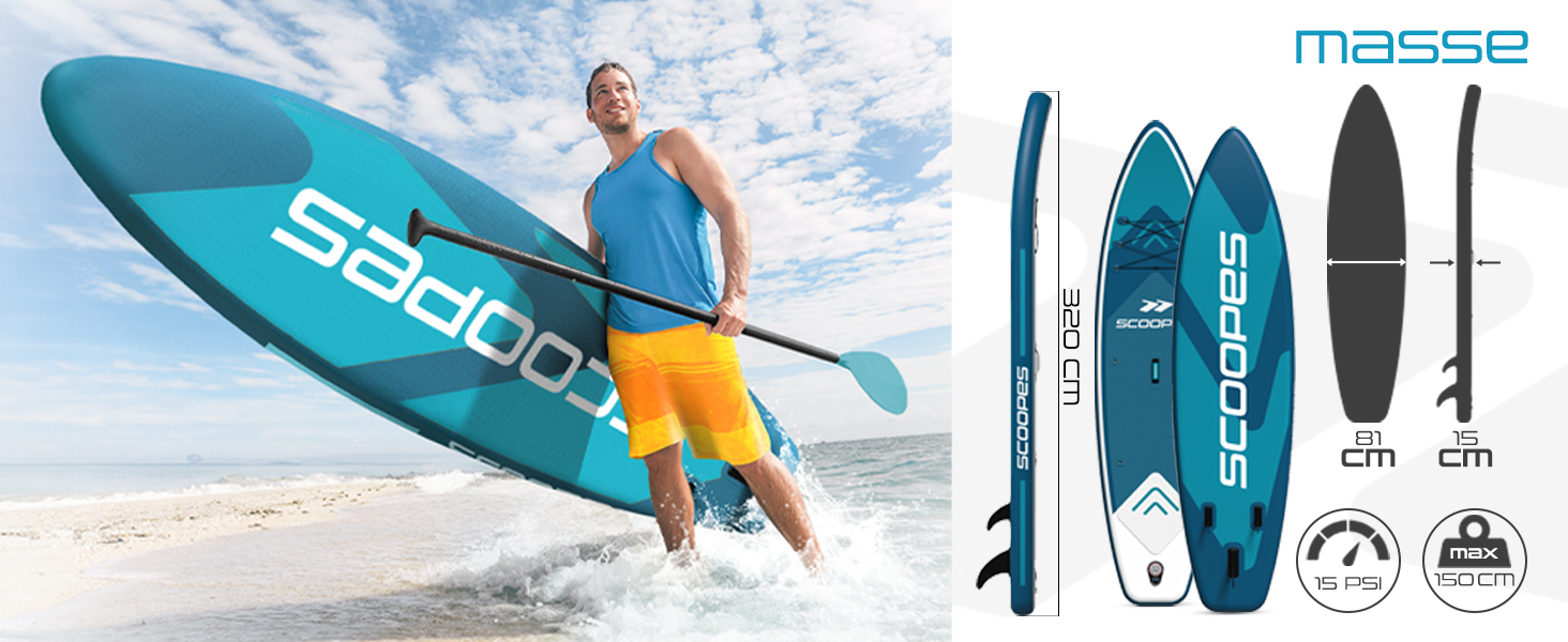 Надувний SUP дошка MalTec 320x81x15 для SUP та каякінгу, з сидінням, комплектом (насос, сумка), до 150 кг, блакитна