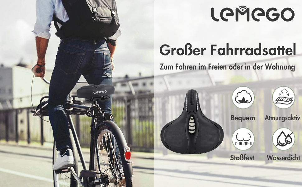 Зручний велосипедний сідло LEMEGO для чоловіків та жінок: широке, ергономічне, з гелевим наповнювачем. Підходить для MTB, шосе, електровелосипедів та міських велосипедів