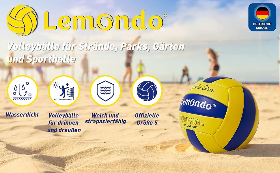 Волейбольний м'яч Lemondo PU для пляжного волейболу, м'який, водостійкий, з насосом. Підходить для гри та тренувань в приміщенні та на пляжі. Жовтий колір.