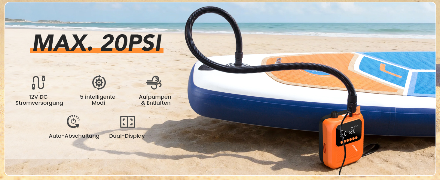 Насос електричний для SUP дошки Accwork 20 PSI, 12V, з адаптерами для каяка, човна, надувного матрацу