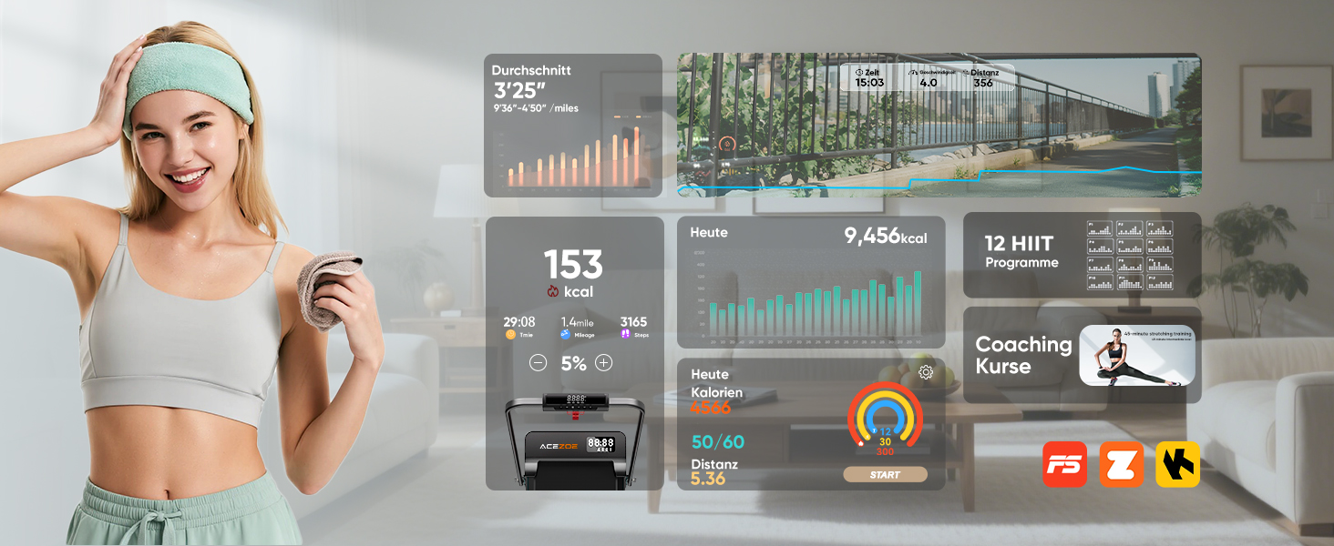 Біговий тренажер 6-в-1 для дому, складаний, з регулюванням нахилу 10% та ручками. Макс. вага 135 кг, LED-дисплей, пульт ДУ та додаток. Без встановлення (Чорний/Помаранчевий)