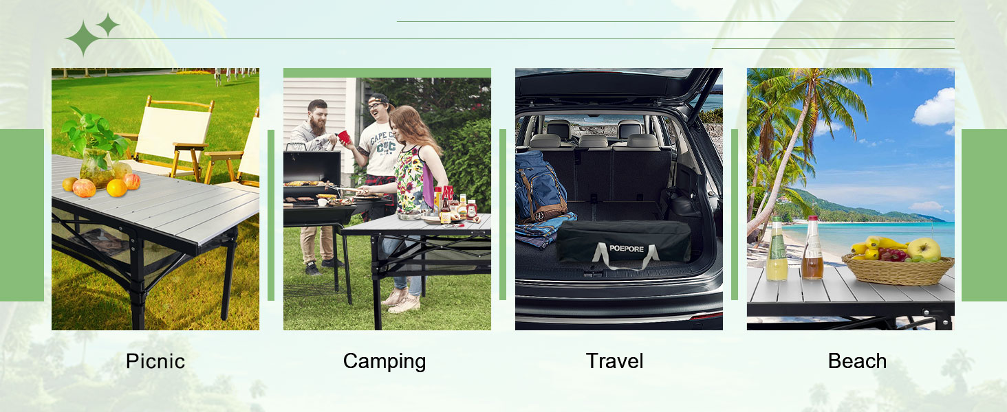 Складаний садовий стіл для кемпінгу Poepore, алюміній, 140x70x70 см, на 4-6 осіб, чорний