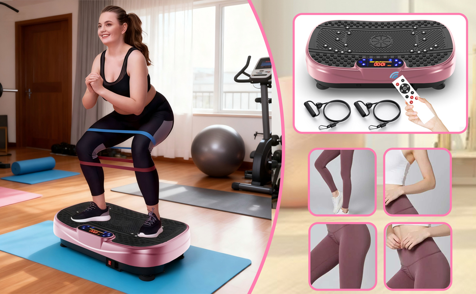 Вібраційна платформа для дому - ротаційна платформа з 120 рівнями та 5 режимами, з еластичними стрічками та пультом дистанційного керування, для спалювання жиру, нарощування м'язів та формування фігури, ідеально підходить для дому, домашнього спортзалу (Розенрот)
