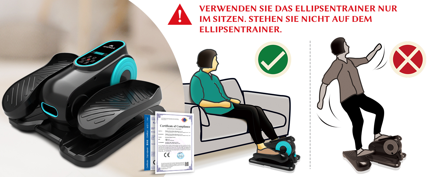 Електричний еліптичний тренажер Amonax, міні крос-тренажер для дому, сидячий велотренажер для літніх людей, кардіо тренажер під стіл, чорний Pro