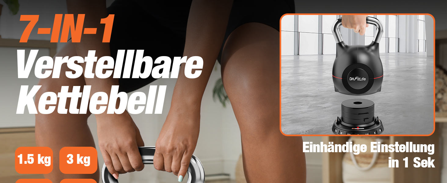 DH FitLife Регульована гиря 7-в-1 (1.5-10кг) | Комплект гир для дому та фітнесу | Ідеально для тренування всього тіла | Компактний фітнес-набір