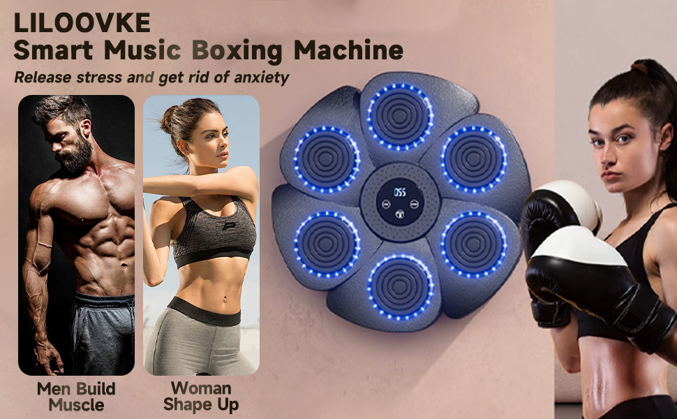 Музична боксмашина LILOOVKE зі Smart Bluetooth, LED-дисплеєм та рукавичками для боксу. Ідеальна для дому та фітнес-залу. Підходить для дорослих та дітей.