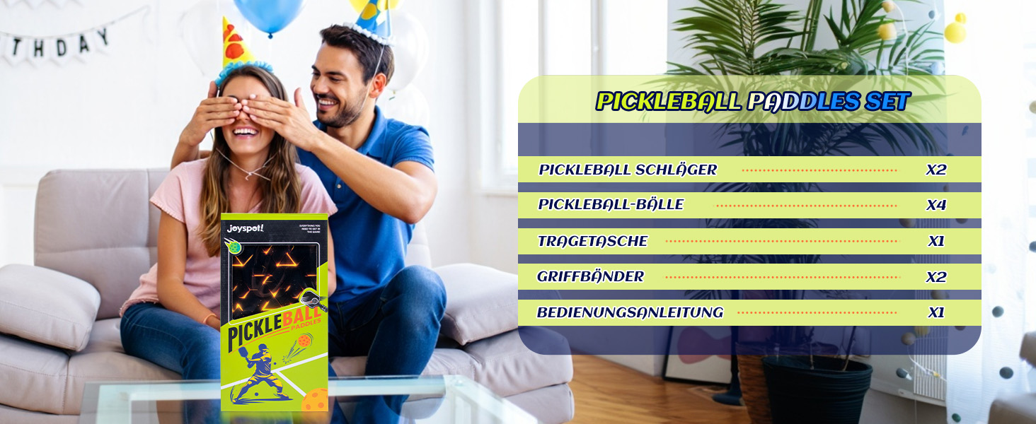 Набір для піклболу JOY SPOT! 2 ракетки + 4 м'ячі + сумка – Легкі ракетки з скловолокном для чоловіків, жінок та початківців – Для гри в приміщенні та на вулиці (Lava)