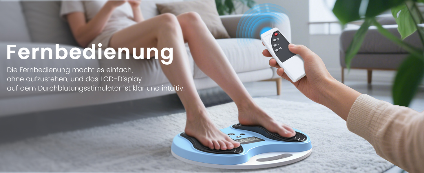 Масажер для ніг та стегон EMS, стимулятор кровообігу – покращує циркуляцію крові, знімає втому ніг та стегон, з 4 електродами TENS, блакитний/сірий