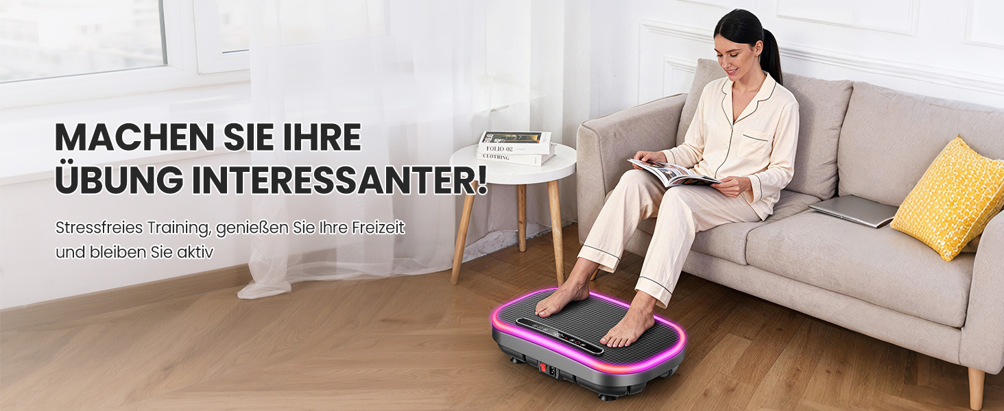 Платформа для вібраційного масажу для схуднення з еластичними стрічками, 9 режимів, 120 рівнів інтенсивності, Bluetooth, LED-дисплей, 150 кг, срібна