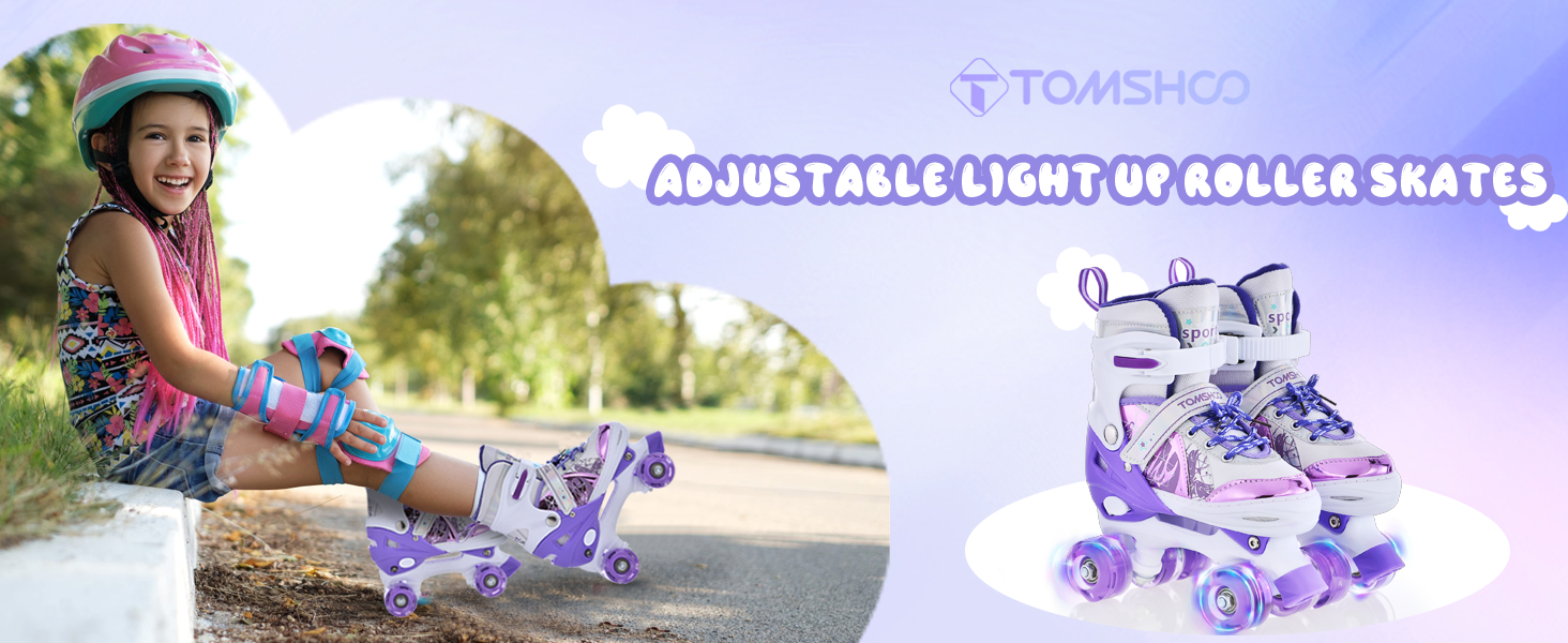 Роликові ковзани TOMSHOO для дівчаток, дитячі ролики з LED-підсвічуванням, регульовані, для початківців, розмір 32-36 EU (200-225 mm), фіолетовий колір