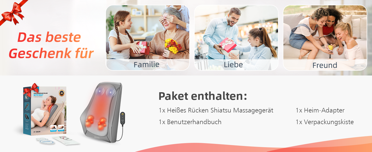 Масажна подушка COMFIER з функцією шиацу та підігрівом, 3D масажні головки, для шиї та спини, офісне крісло, подарунок для чоловіків і жінок, сіра