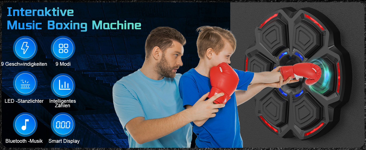 Музична боксерська машина з LED-підсвіткою та Bluetooth, 9 режимів швидкості, підрахунку ударів, рукавички в комплекті. Для дорослих та дітей