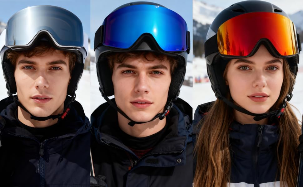 Скі-маска для дорослих (чоловіків та жінок) YH227, сноуборд маска для носіння з окулярами, Anti Fog OTG, захист від сонця UV, антиковзне наголов'я, повне REVO-дизайн, білий/сріблястий, VLT 13%