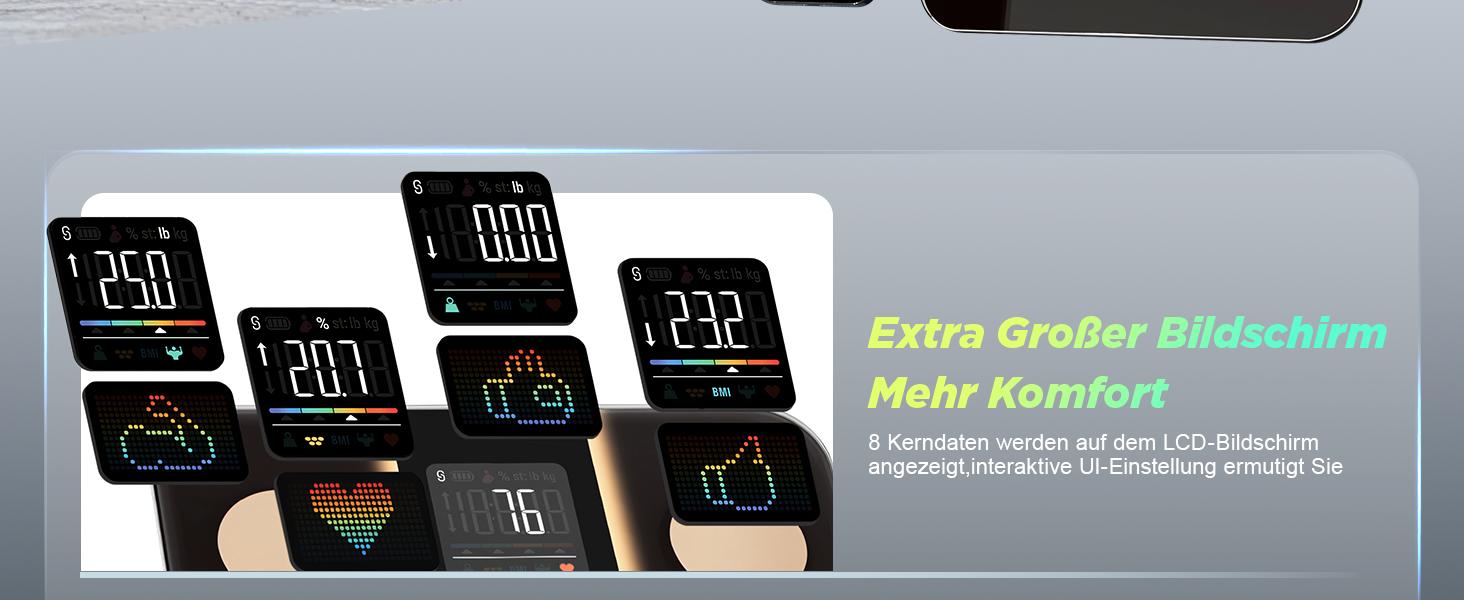 Ваги RunSTAR для вимірювання жиру в тілі, цифрова вага для людей з дисплеєм 8-в-1, вимірює вагу, пульс, ІМТ, жир та аналізує 22 параметри тіла, з синхронізацією з додатком