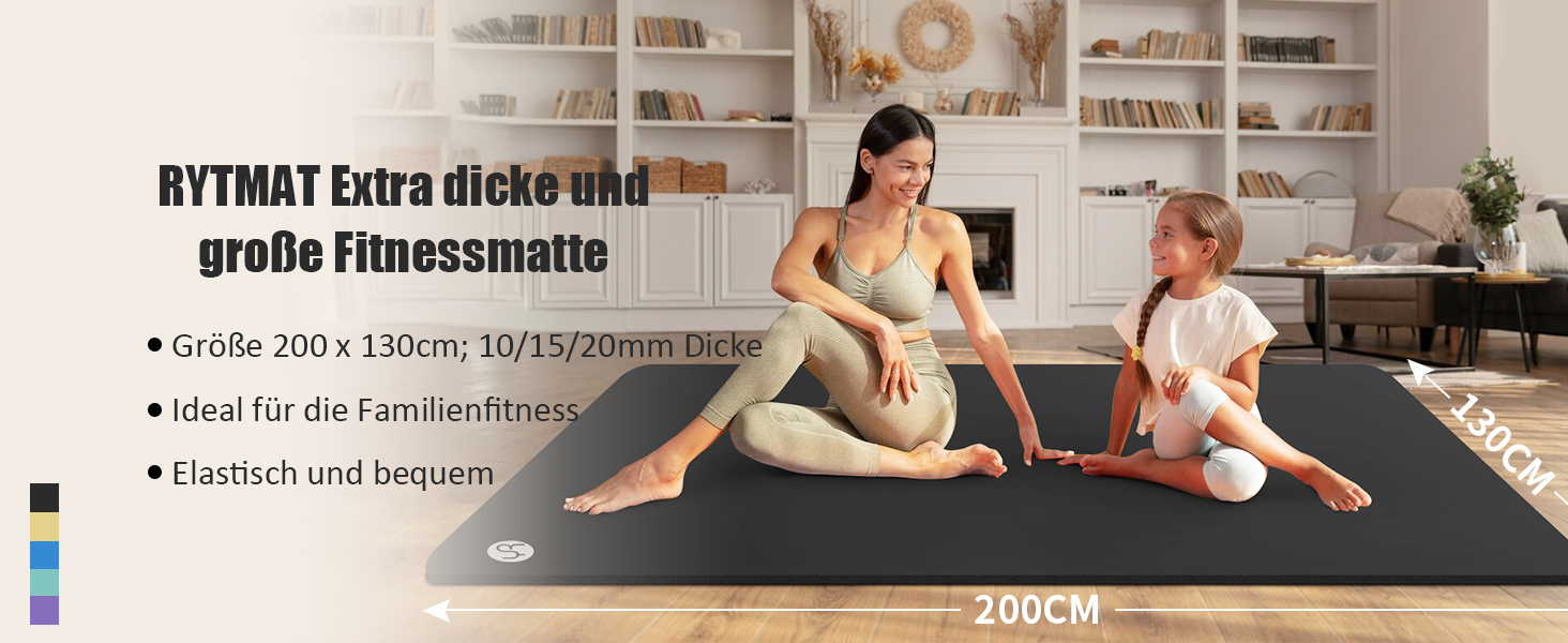 Йога мат RYTMAT XXL 200x130 см: фітнес килимок для йоги, фітнесу, занять з дітьми та літніми людьми, товщина 10/15/20 мм, бірюзовий