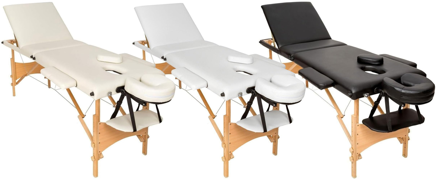 Масажне ліжко BAKAJI з дерева, складне, 3 зони, для фізіотерапії, спа, велнес, професійних косметологів, колір Бежевий, XL LUX, з сумкою для перенесення (дерев'яне каркас, Бежевий)