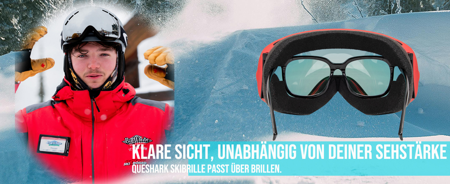 Окуляри для сноуборду Queshark: подвійна сферична лінза, UV400, анти-запітління, сумісні з шоломом, чорно-коричневі