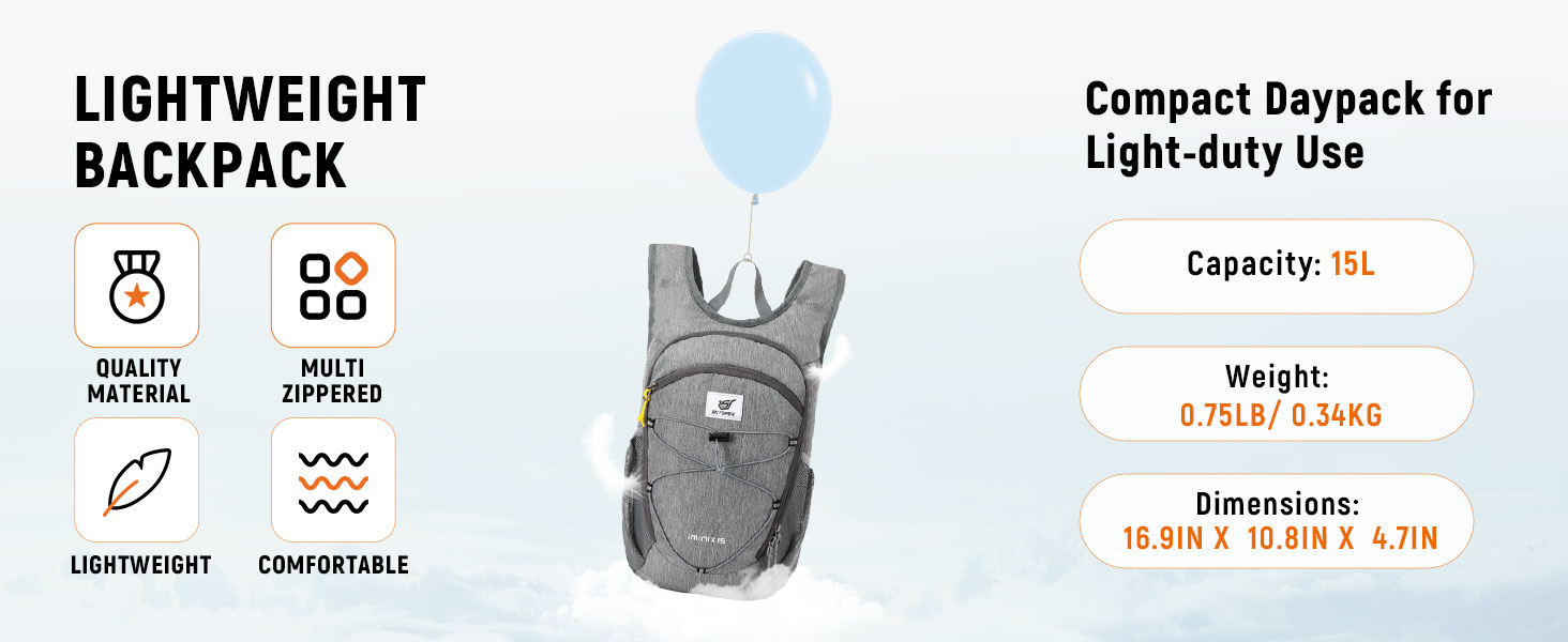 Складаний рюкзак SKYSPER 15/20 л для чоловіків, легкий туристичний рюкзак для походів, кемпінгу та активного відпочинку