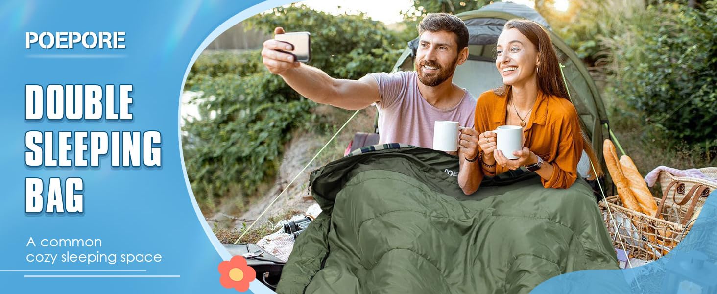 Спальний мішок для двох дорослих з флісу, зимовий, з подушками та сумкою для перенесення, 233*157 см, зелений