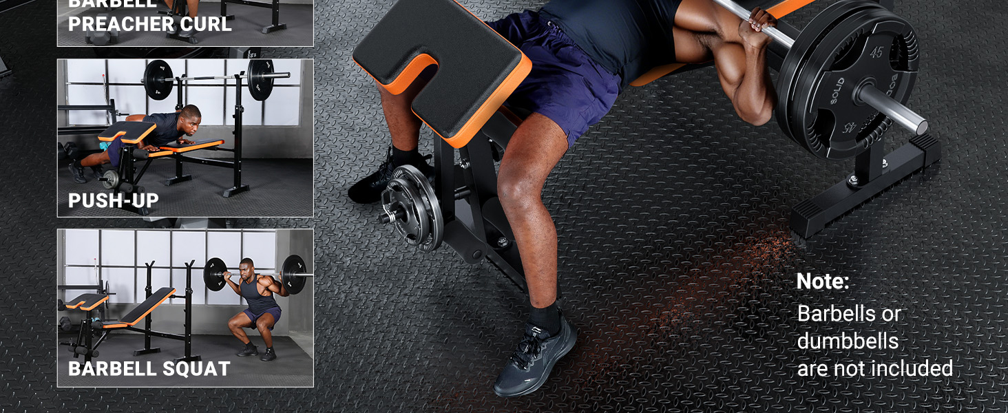 Складана тренажерна лава YOLEO 6 в 1 з підставками для штанги, регульована, для дому, з жимовою лавою та жимовою банківкою для пресу та згинанням ніг