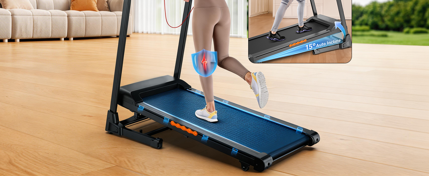 Складана бігова доріжка для дому та офісу з автоматичним нахилом 15%, двигун 3.0 к.с. (до 14 км/год), LED-дисплеєм та 12 програмами, макс. навантаження 136 кг, чорна