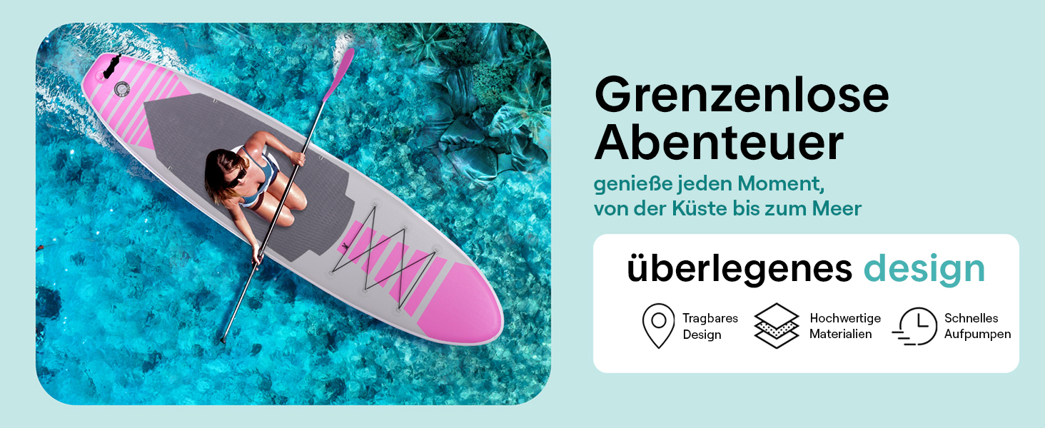 SUP дошка SereneLife з повним комплектом аксесуарів, рожева – для плавання стоячи, надувна, з веслом