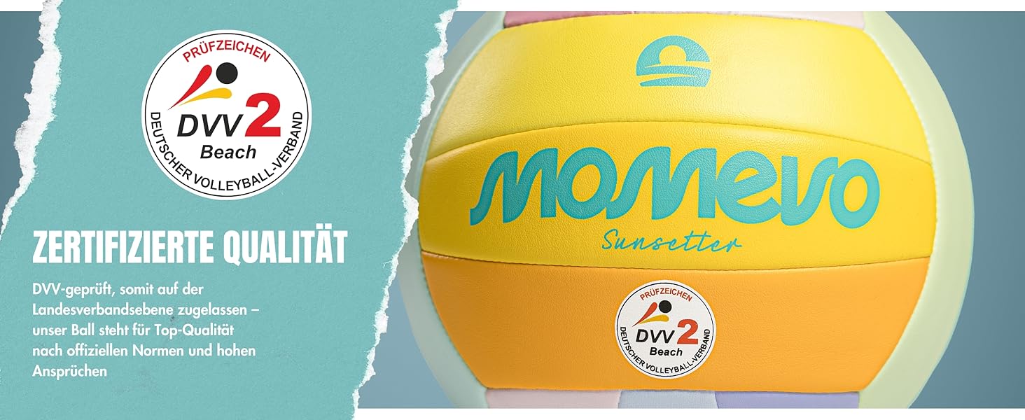 М'яч для волейболу Momevo Beachvolleyball, 2025, розмір 5, сертифікований DVV, м'яка поверхня, для пляжного волейболу, для активного відпочинку, як подарунок (тільки м'яч, кольори веселки)