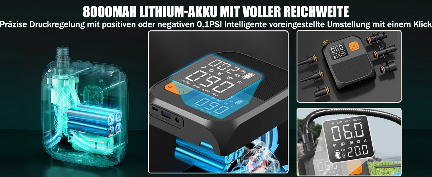 Електричний насос для SUP дошки OBEST з акумулятором 8000mAh, LED ліхтарик, швидка інфляція для SUP, кайтсерфінгу, намету, матрацу, каяка