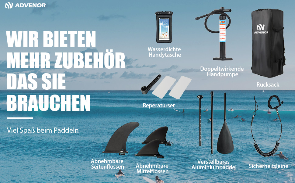 Надувний SUP-борд ADVENOR з аксесуарами: весло, рюкзак, насос, лінія, сумка, ремкомплект (зелений)