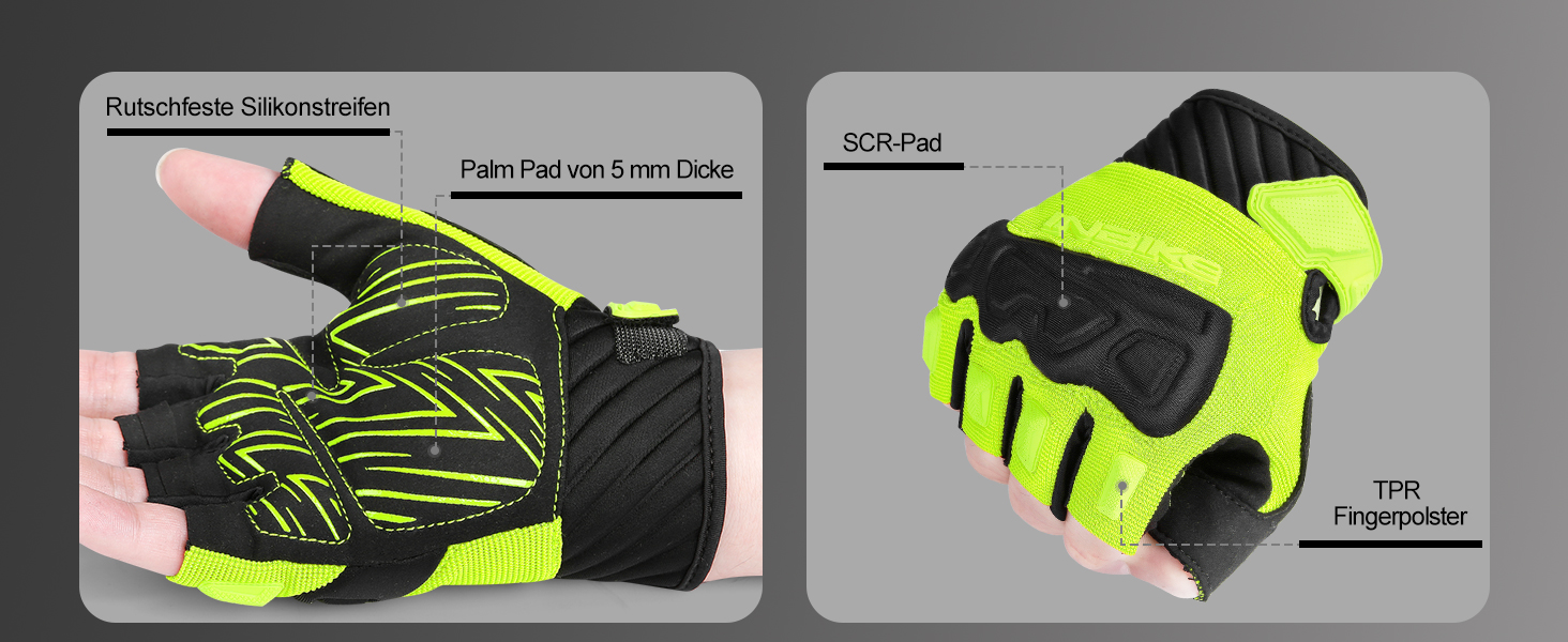 Рукавички INBIKE для їзди на велосипеді, мотокросу, фітнесу, тренувань та скелелазіння, напівпальцеві, зелені, M