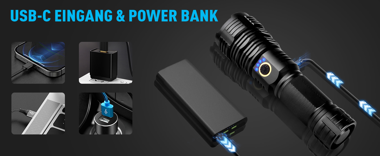 Ліхтарик LED Glarylight 600000 Люмен, XHP70.2, USB, IPX7, Zoom, для активного відпочинку та надзвичайних ситуацій