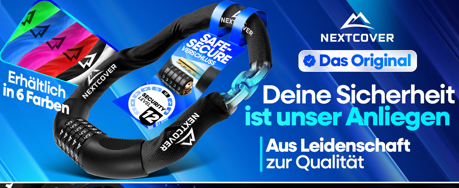 NEXTCOVER® LockPro: Захисний замок для велосипеда з кодовим замком - Оригінал - Висока безпека I 5-значний код, сталевий замок для велосипеда, захист для електровелосипеда, ланцюговий замок чорного кольору