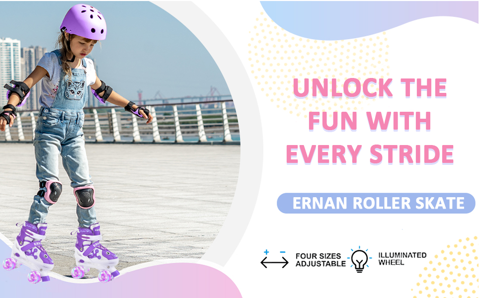 Роликові ковзани ERAN для дітей та дорослих, регульовані, світлодіодні, комфортні, ідеальні для початківців та подарунок на свята, фіолетовий колір