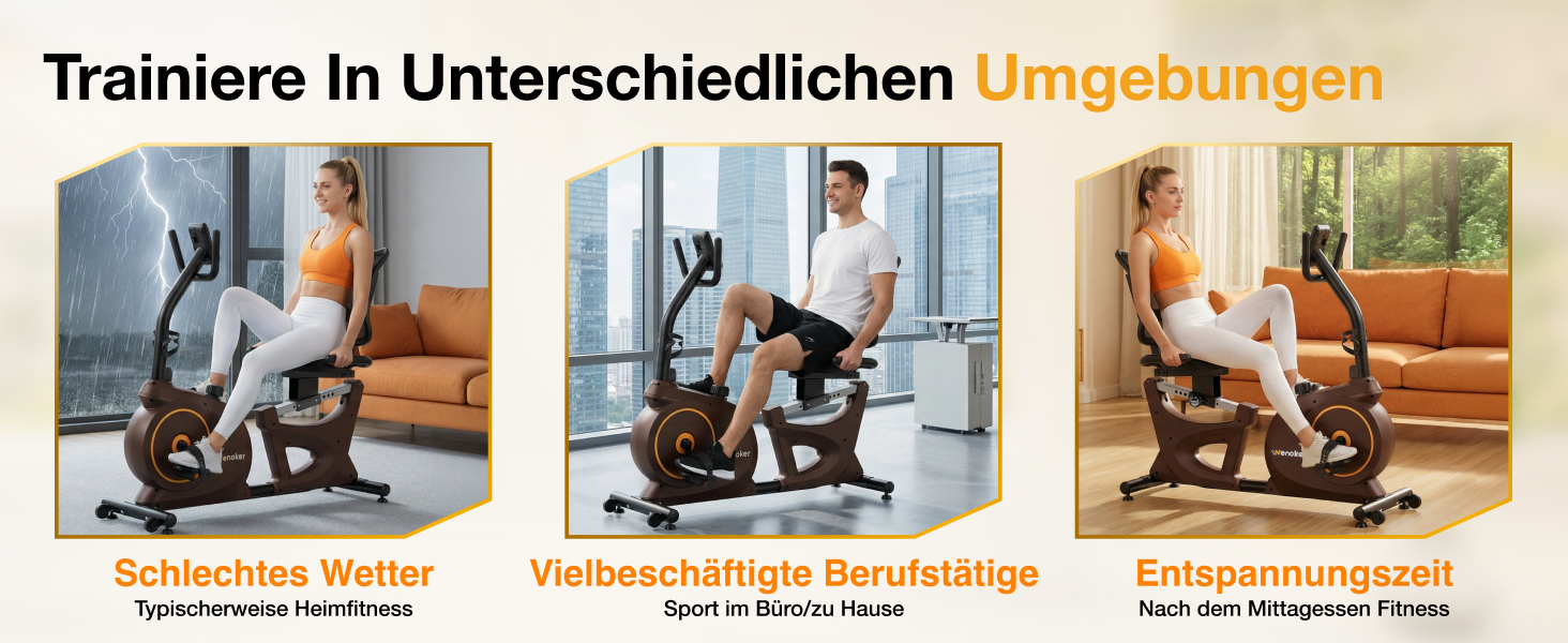 Ергометр для дому з магнітною гальмом, датчиками пульсу та LCD-дисплеєм, 15 рівнів опору, з підніжкою для спини, для людей похилого віку. Міцна конструкція, декілька налаштувань, колір горіх.