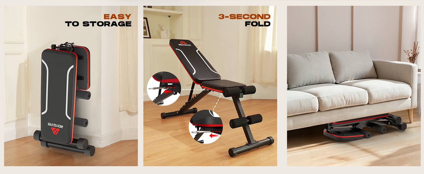 Складана лава для тренувань Roygym, мультифункціональна, з регульованою спинкою, для загальної фізичної підготовки, витримує до 400 кг, чорно-червона