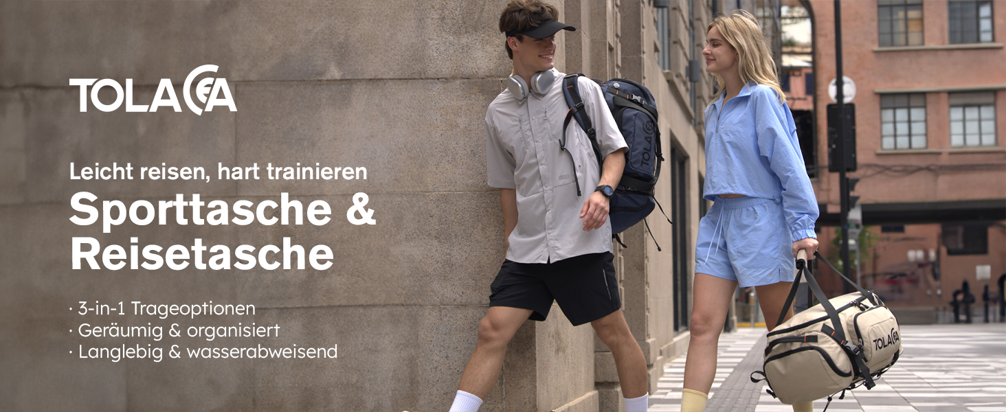 Спортивна сумка-рюкзак Tolaccea для чоловіків та жінок – велика дорожня сумка з відділенням для взуття, мокрою білизною та ноутбуком (15,6') – водонепроникна сумка-мішок для відпочинку, фітнесу, спорту та подорожей (Темно-синій, 40L)