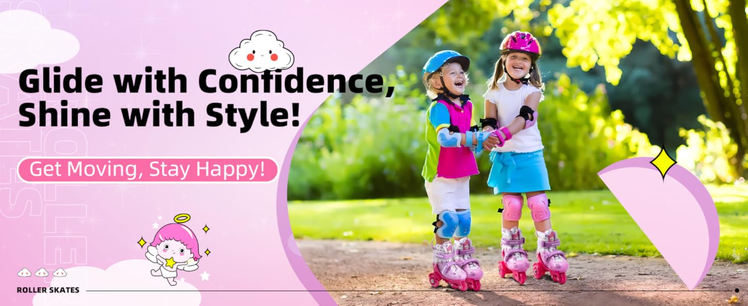Дитячі ролики для дівчаток, 4 розміри, регульовані, безпечні, дихаюче покриття, легкі