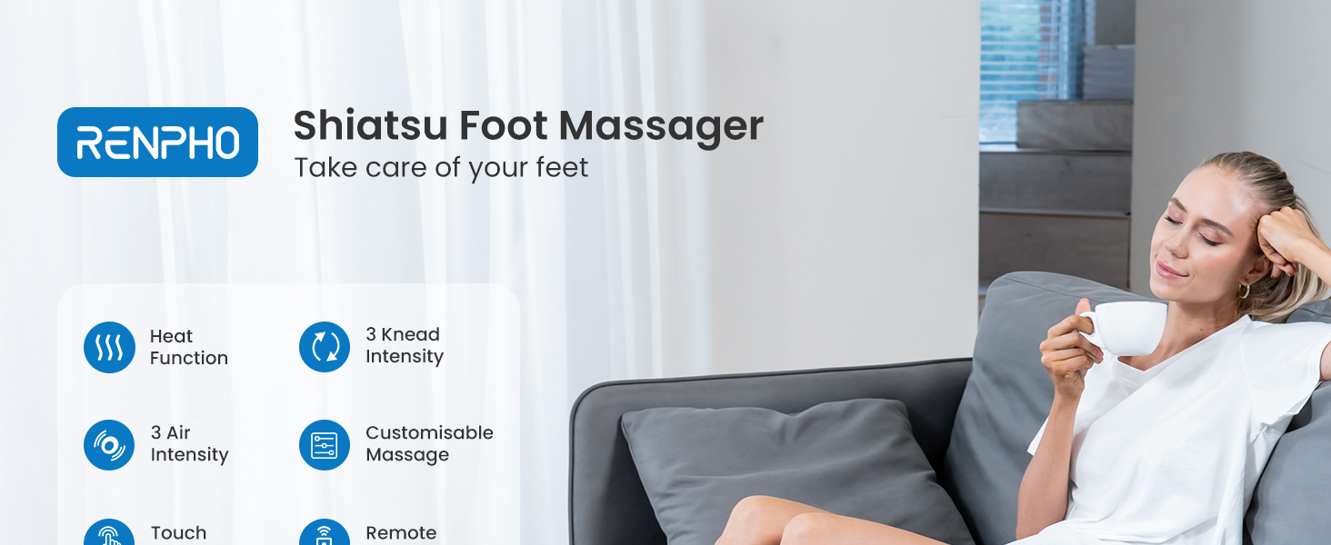 Масажер для ніг RENPHO з підсвічуванням, Shiatsu, нагрів, пульт, для чоловічих ніг до 48 розміру ЄС, чорний 069R