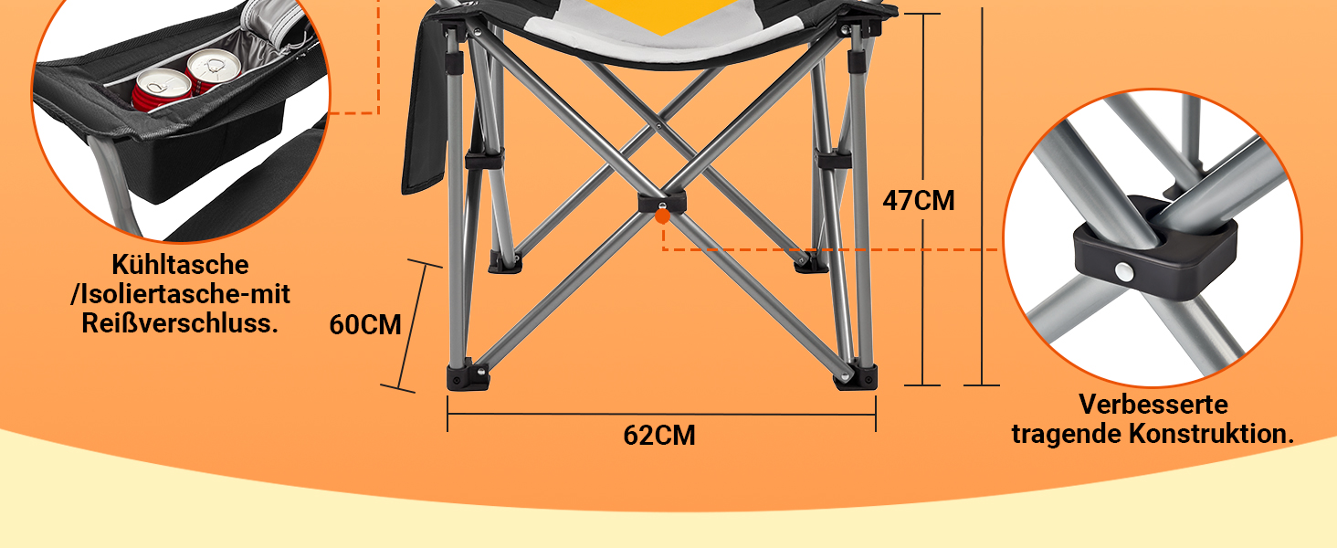 Крісло для кемпінгу KingCamp XXL, 205 кг, чорне, з підлокітниками, регульованою спинкою, кишенею для напоїв та сумкою-холодильником