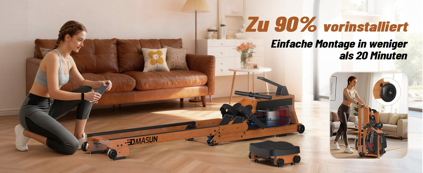 DMASUN Ручний тренажер для дому з магнітним опором, подвійні направляючі, LCD-дисплей, 16 рівнів опору, до 160 кг, вологостійкий (натуральне дерево)