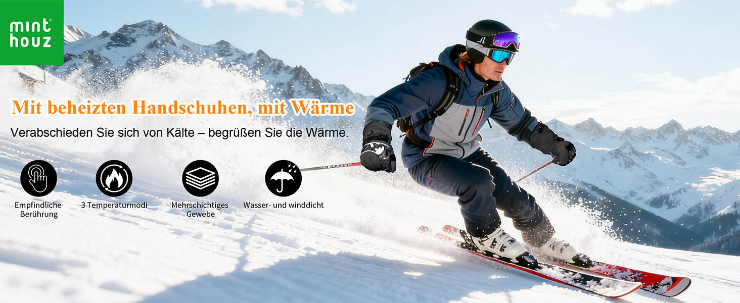 Нагріваючі рукавички Minthouz W13 з акумулятором 5V 5000mAh для чоловіків та жінок, сенсорний екран, водонепроникність, для активного відпочинку