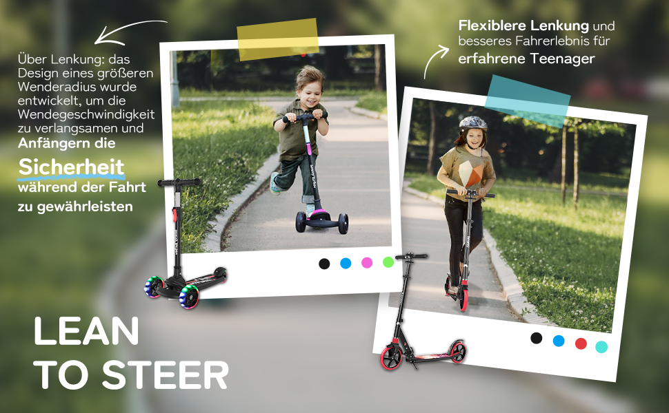 Дитячий самокат Besrey з великими колесами, світлодіодними ліхтарями та регульованою висотою, для дітей 3-8 років (Рожевий, Єдиноріг)