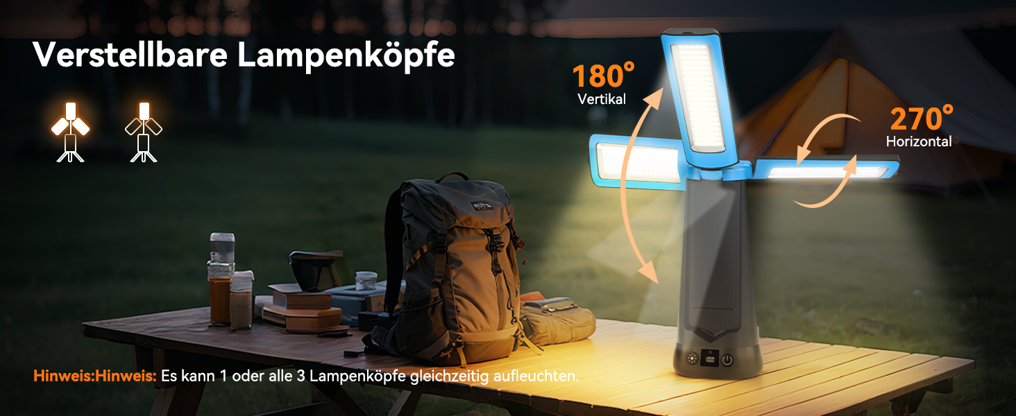 Портативна LED кемпінгова лампа 15000mAh з регулюванням яскравості, штативом, IP65, для кемпінгу, подорожей, будівництва та надзвичайних ситуацій, блакитна