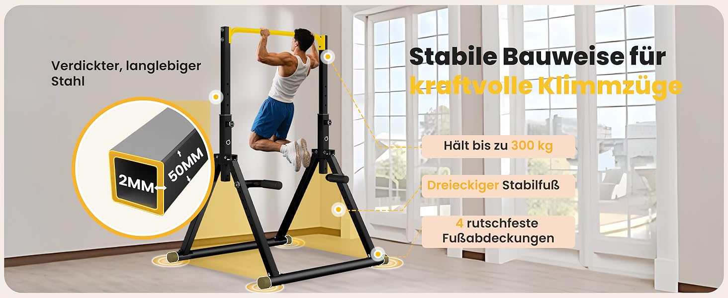 Стійка для віджимань та підтягувань DOBESTS Faltbar Power Tower - багатофункціональний тренажер для дому, чорний (4 жовтих акцентів)