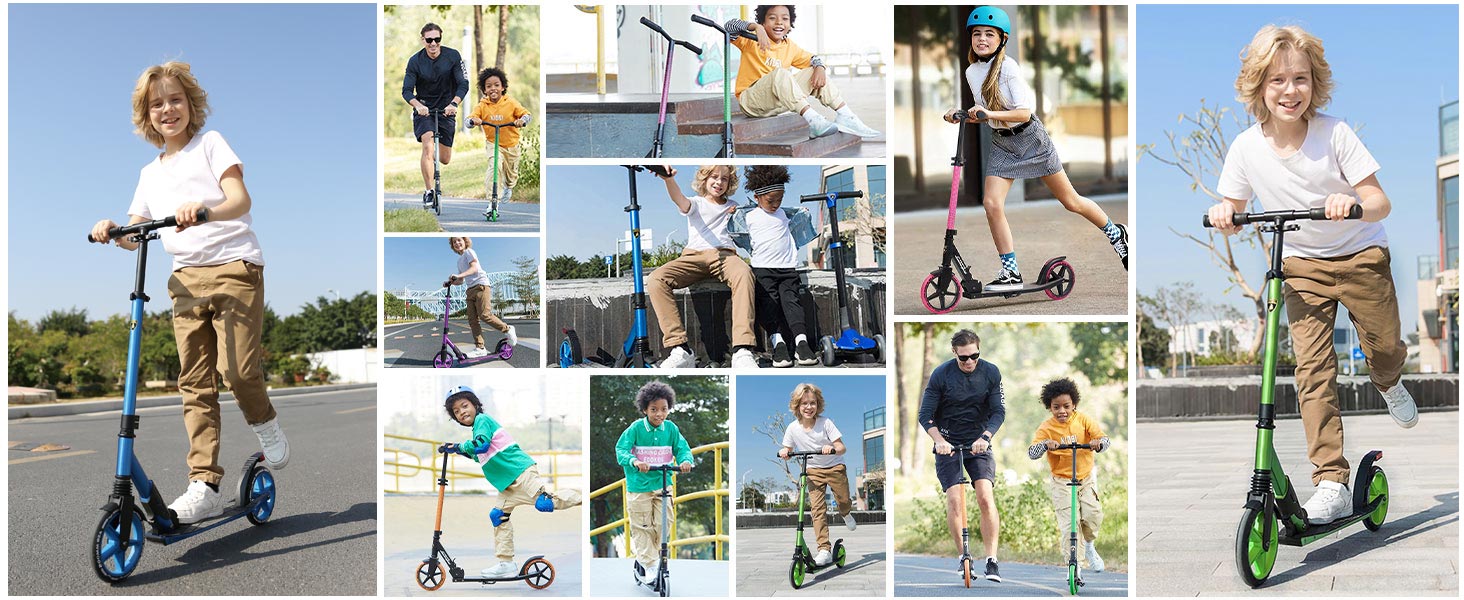 Скутер Lamborghini Tretroller Cityroller Big Wheel: складний, регульована висота, для дорослих та дітей, з підставкою, передньою підвіскою та гальмом на задньому колесі, до 100 кг (зелений)