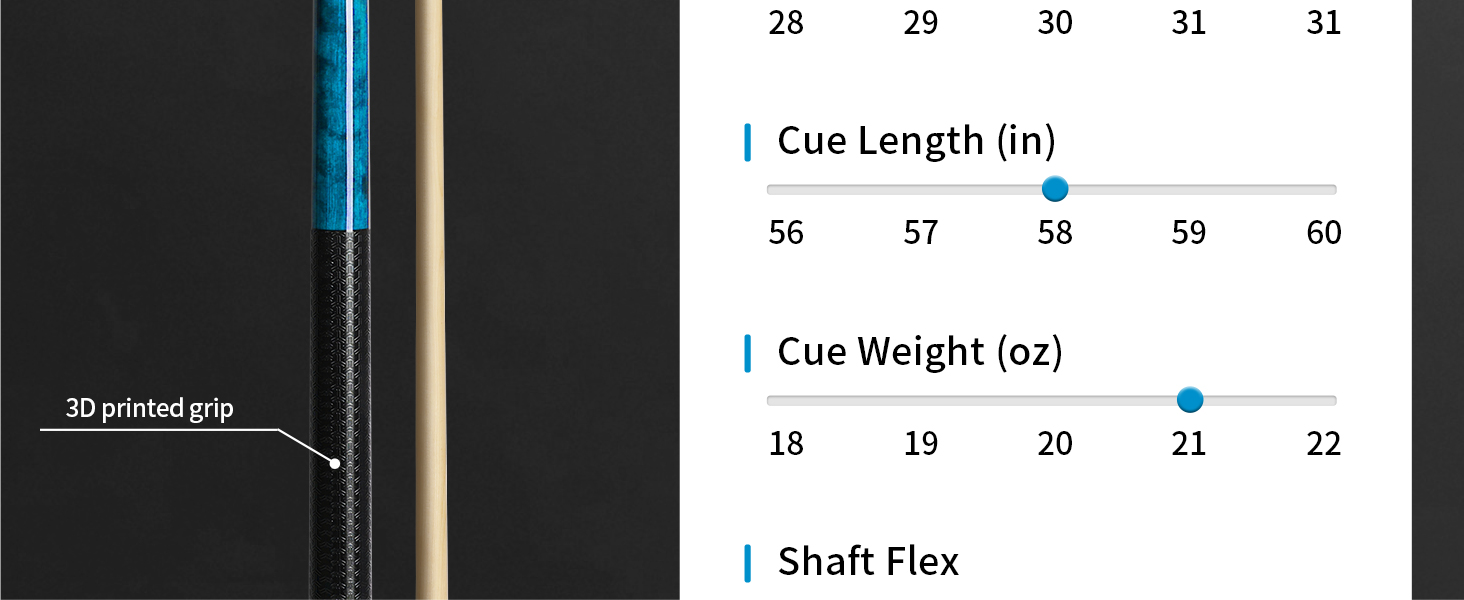 AKLOT Більярдний кий 58' (18oz-21oz) - канадський клен, шкіряна насадка 13mm, 3D ручка, прецизійне з'єднання, для гравців (блакитний, 600g)