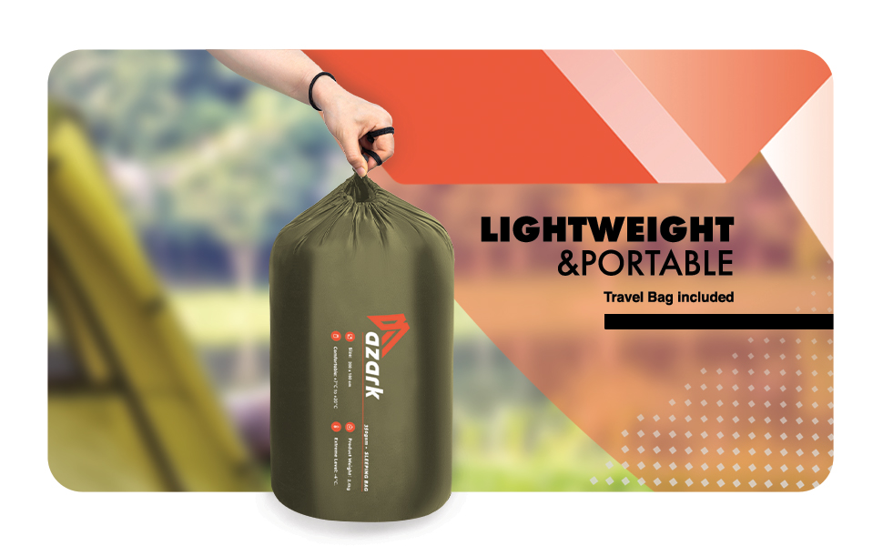 Спальний мішок Azark Premium, 350 г/м², легкий та водонепроникний, для 4 сезонів, кемпінг, туризм, відпочинок на природі, для дорослих та дітей (зелений)